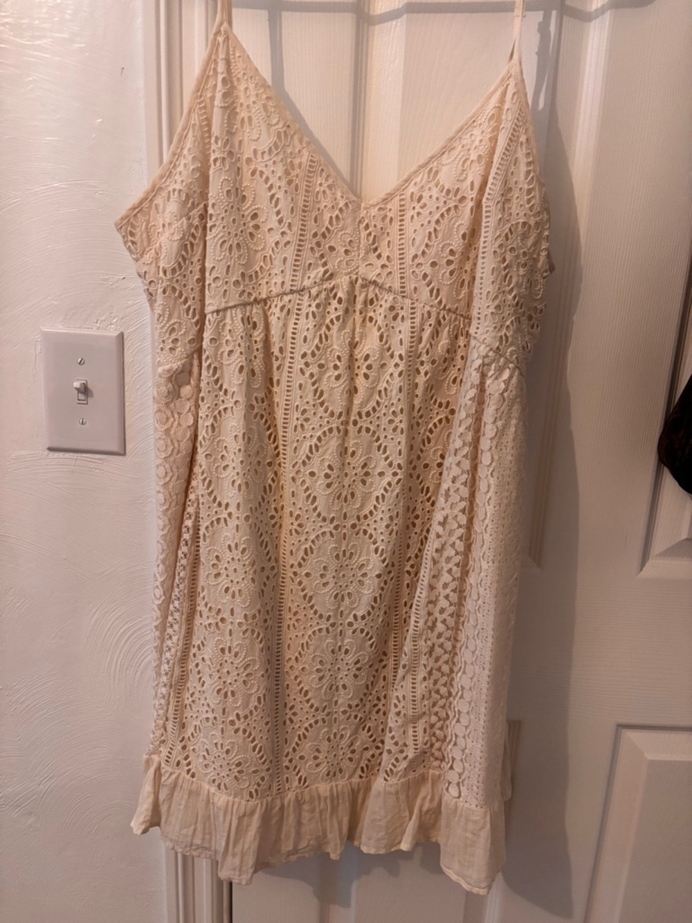 American Eagle Outfitters Cream Lace Eyelet Spaghetti Strap Dress